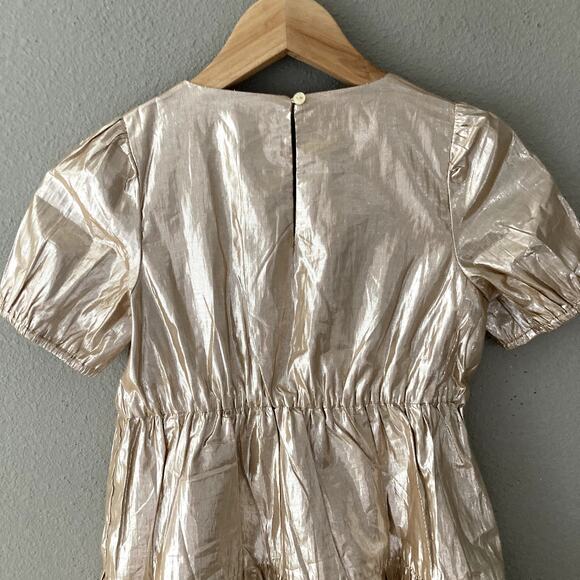 Crewcuts Gold Metallic Tiered Shimmer Short Sleeve Dress - 8 - Picture 8 of 8